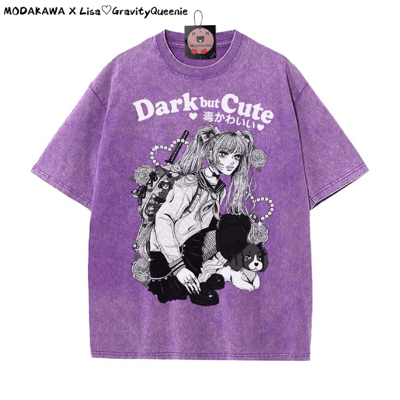 DARK BUT CUTE Mädchen Grafik Unisex Vintage Washed T-Shirt - Lila - 5XL - image 6