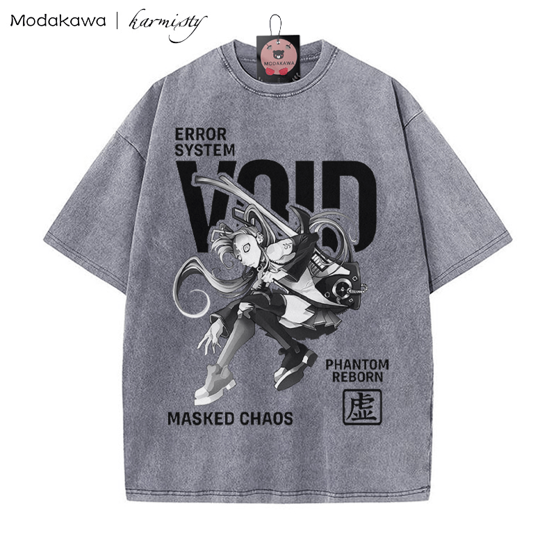 Masked Girl Grafik Unisex Vintage Washed T-Shirt - Grau - 5XL - image 3