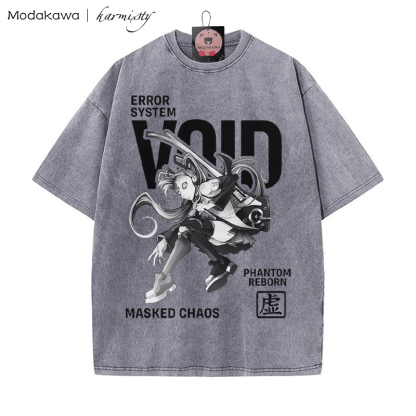 Masked Girl Grafik Unisex Vintage Washed T-Shirt - Grau - 5XL - image 3