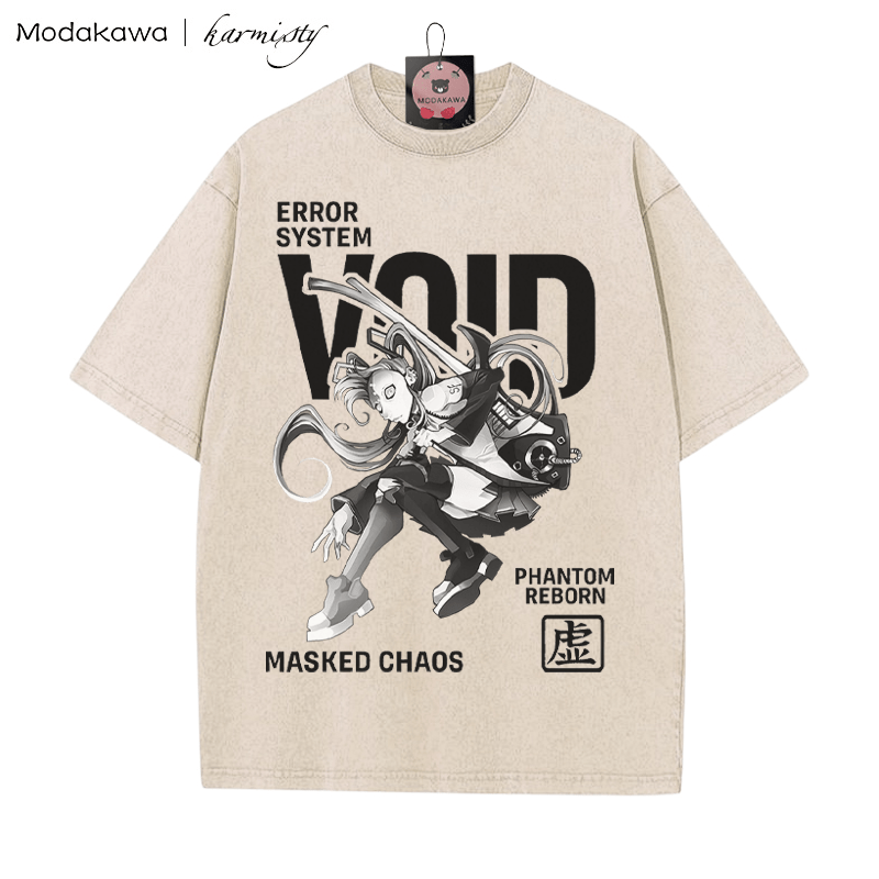 Masked Girl Grafik Unisex Vintage Washed T-Shirt - Aprikose - 5XL - image 2