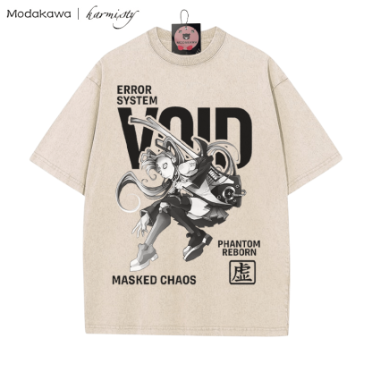 Masked Girl Grafik Unisex Vintage Washed T-Shirt - Aprikose - 5XL - image 2