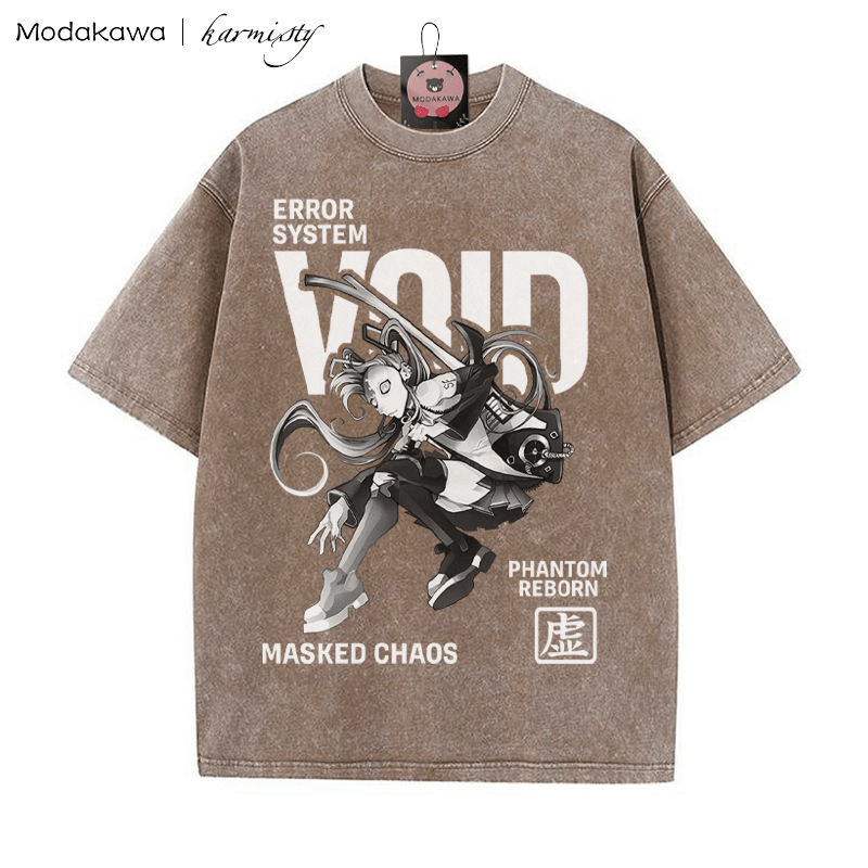 Masked Girl Grafik Unisex Vintage Washed T-Shirt - Braun - 5XL - image 5