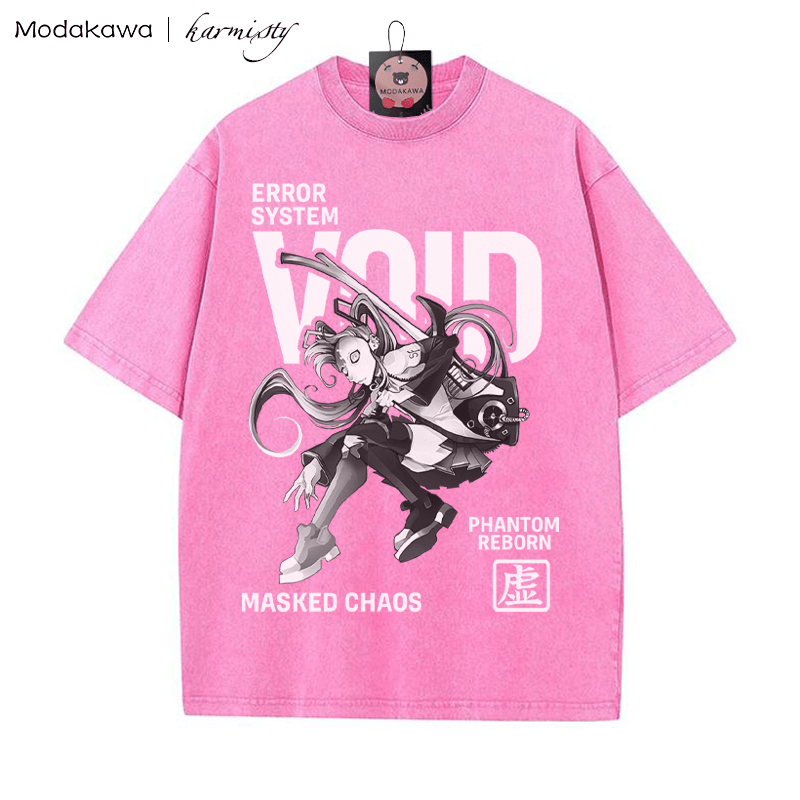 Masked Girl Grafik Unisex Vintage Washed T-Shirt - Rosenrot - 5XL - image 1