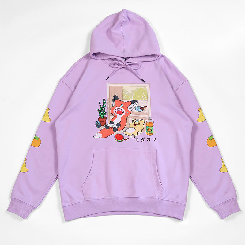 Modakawa Hoodie mit Buchstabenprint und Nickerchenmotiv aus lockerer Baumwollmischung - Purple - 5XL - image 1