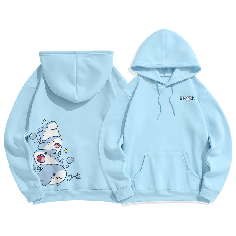 Modakawa – Plüsch-Hoodie mit Hai-Print und Taschen - Blau - 2XL - image 1