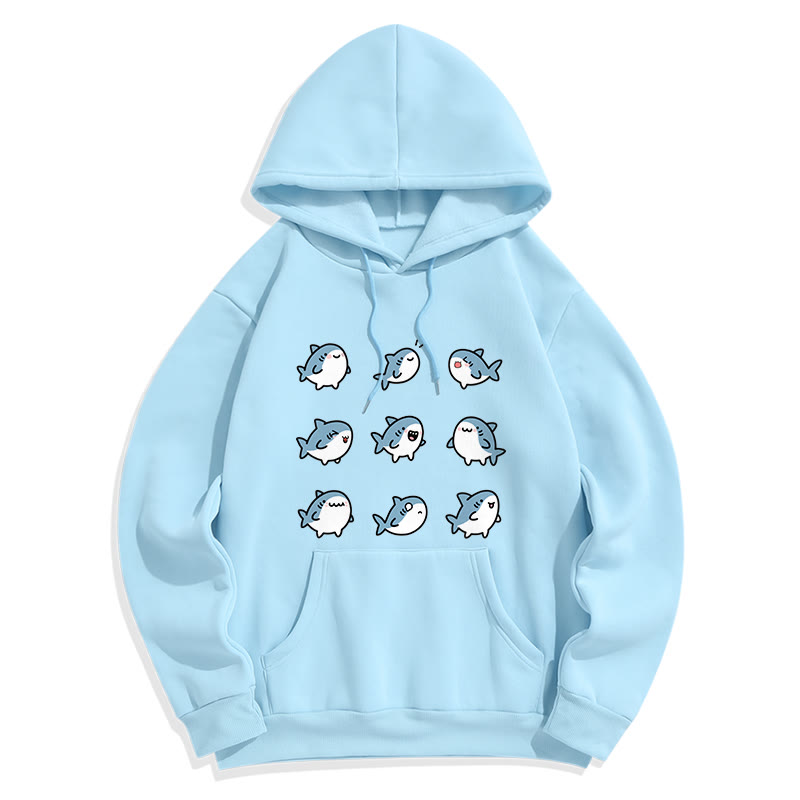 Plüsch-Hoodie mit Hai-Print und Taschen - Blau - 2XL - image 1