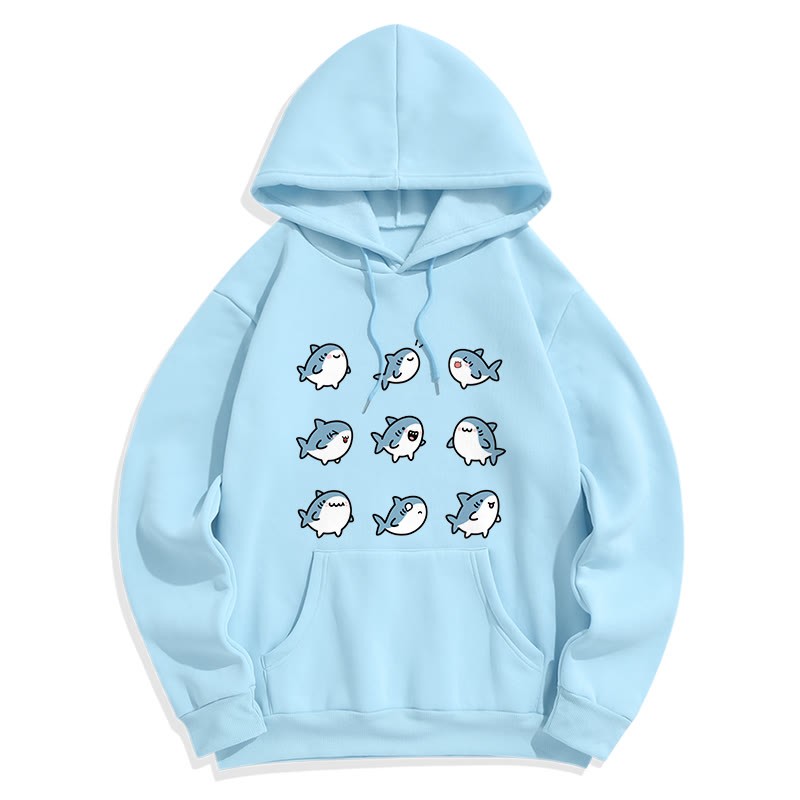 Plüsch-Hoodie mit Hai-Print und Taschen - Blau - 2XL - image 1