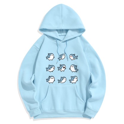 Plüsch-Hoodie mit Hai-Print und Taschen - Blau - 2XL - image 1