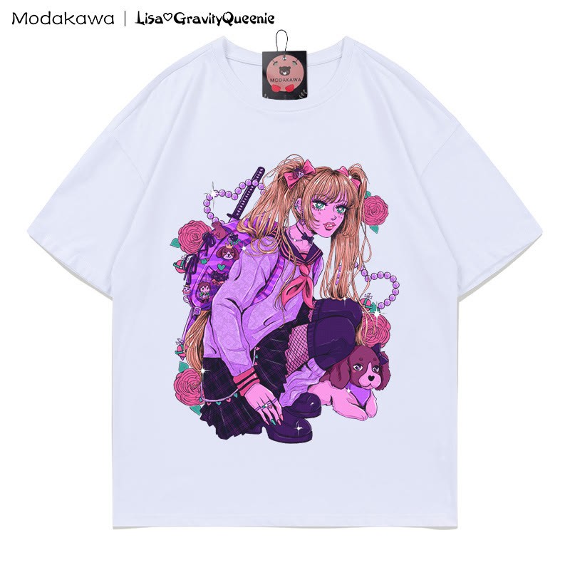 Retro Punk Girl Grafik T-Shirt - Weiß - 5XL - image 2