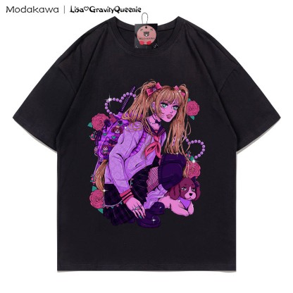 Retro Punk Girl Grafik T-Shirt - Schwarz - 5XL - image 1