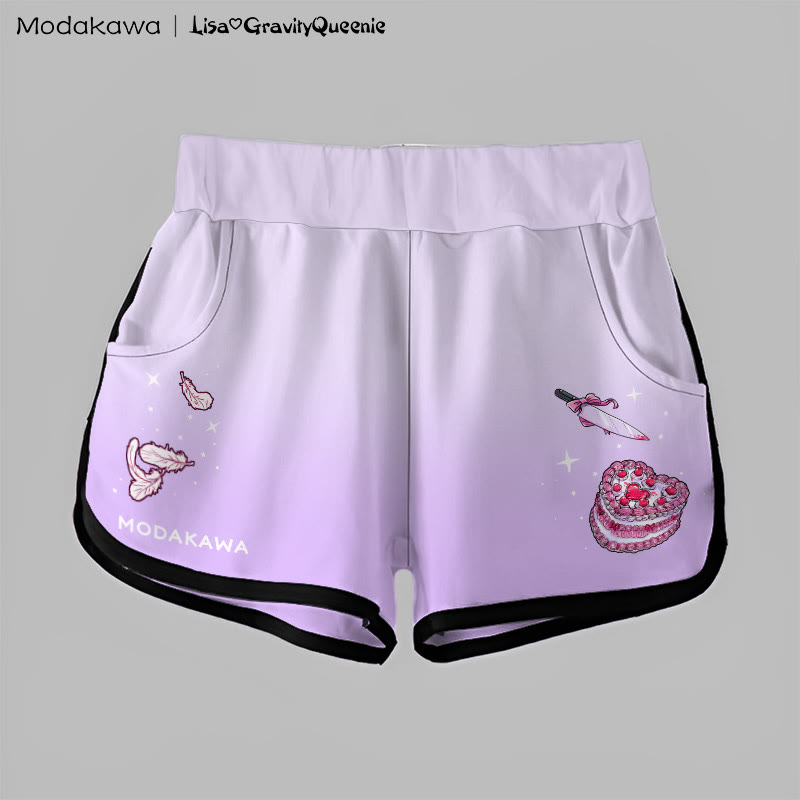 MODAKAWA Shorts mit Farbverlauf und Federgrafik - Purple - 5XL - image 1