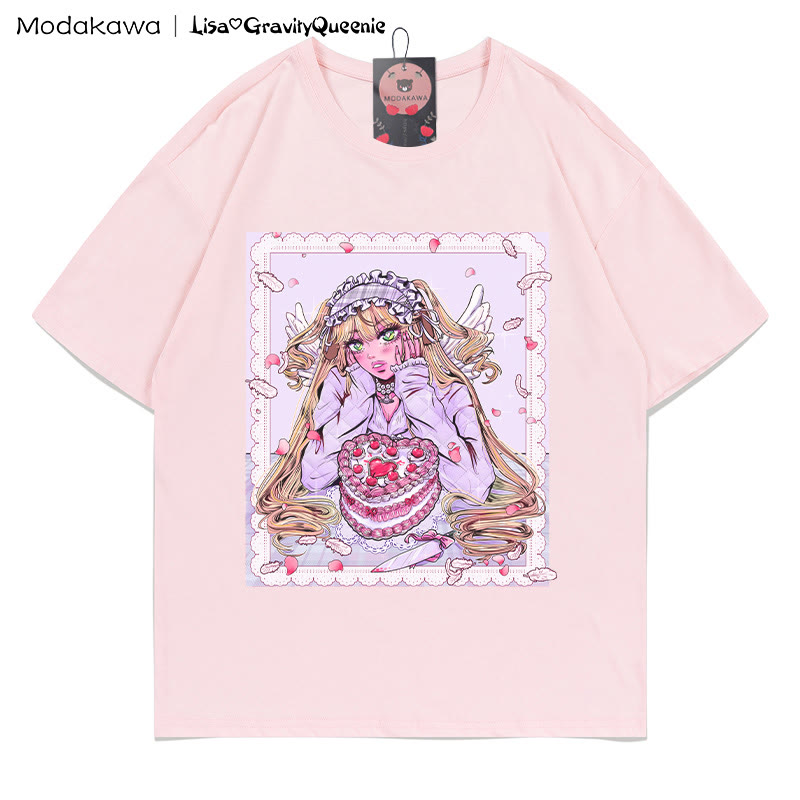 T-Shirt mit Herzkuchen-Engel-Grafik - Pink - 5XL - image 2
