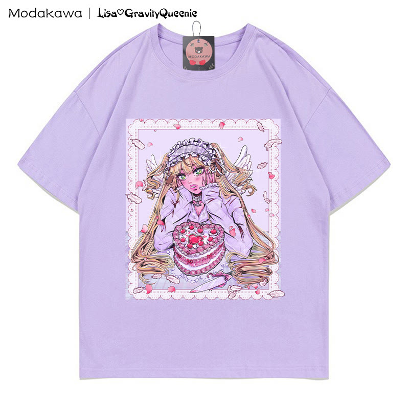 T-Shirt mit Herzkuchen-Engel-Grafik - Purple - 5XL - image 1