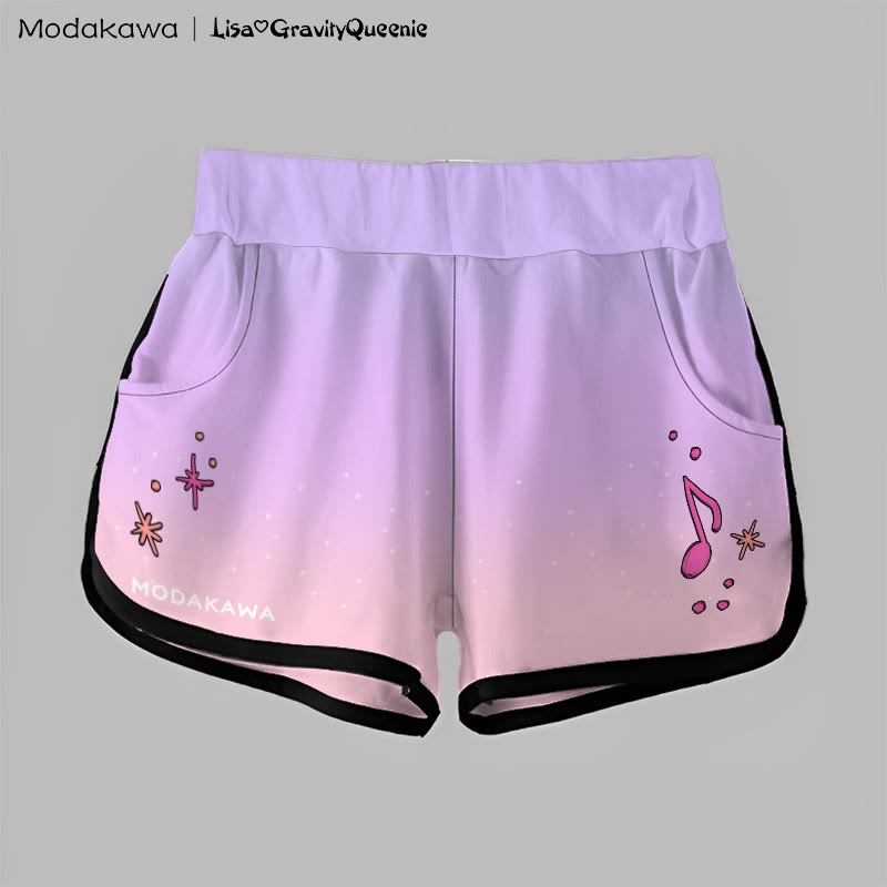 MODAKAWA Shorts mit Farbverlauf und Musiknoten-Grafik - Purple&Pink - 5XL - image 1