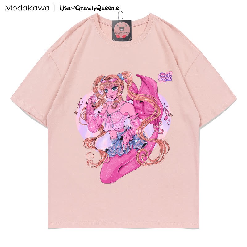 Gyaru Meerjungfrau Mädchen Grafik T-Shirt - Dunkelrosa - 5XL - image 2