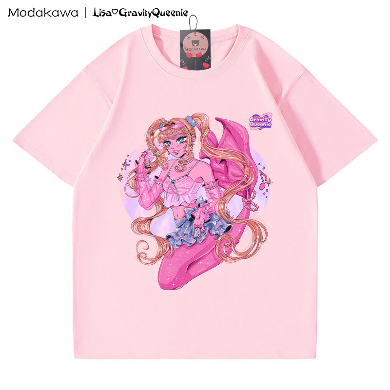 Gyaru Meerjungfrau Mädchen Grafik T-Shirt - Rosa - 5XL - image 1