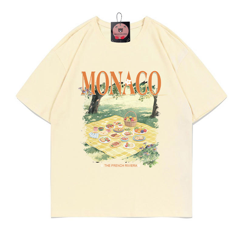 MONACO Picknick-Print 100% Baumwolle Modakawa T-Shirt - Apricot - 5XL - image 1