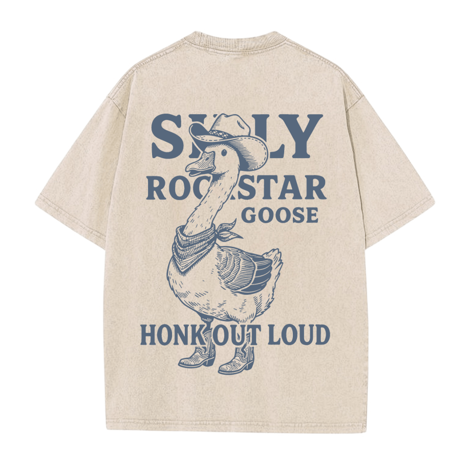 Cowboy Goose Grafik Unisex Vintage Washed T-Shirt - Aprikose - 5XL - image 2