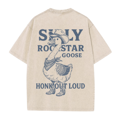 Cowboy Goose Grafik Unisex Vintage Washed T-Shirt - Aprikose - 5XL - image 2