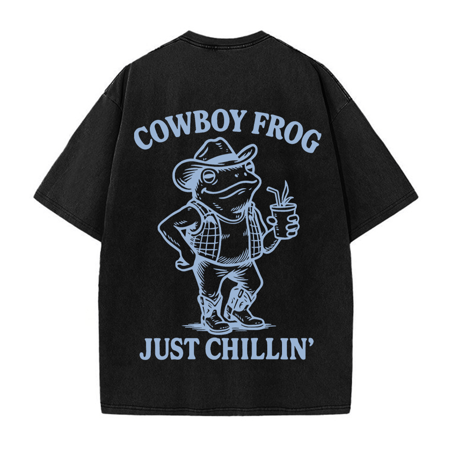 Trinkender Cowboy-Frosch Grafik Unisex Vintage Washed T-Shirt - Schwarz - 5XL - image 4