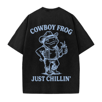 Trinkender Cowboy-Frosch Grafik Unisex Vintage Washed T-Shirt - Schwarz - 5XL - image 4
