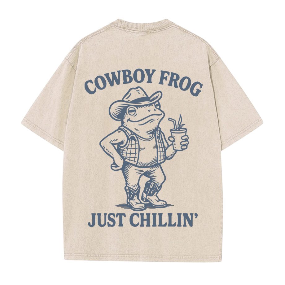 Trinkender Cowboy-Frosch Grafik Unisex Vintage Washed T-Shirt - Aprikose - 5XL - image 3