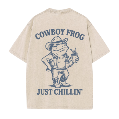 Trinkender Cowboy-Frosch Grafik Unisex Vintage Washed T-Shirt - Aprikose - 5XL - image 3