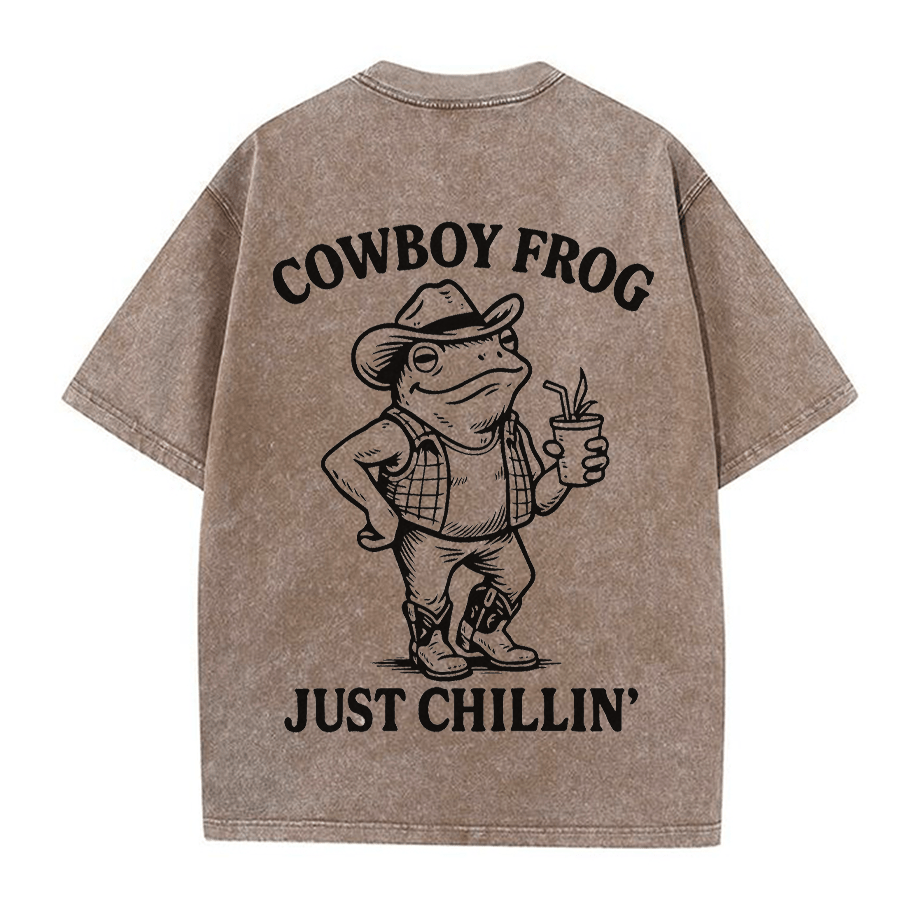 Trinkender Cowboy-Frosch Grafik Unisex Vintage Washed T-Shirt - Braun - 5XL - image 2