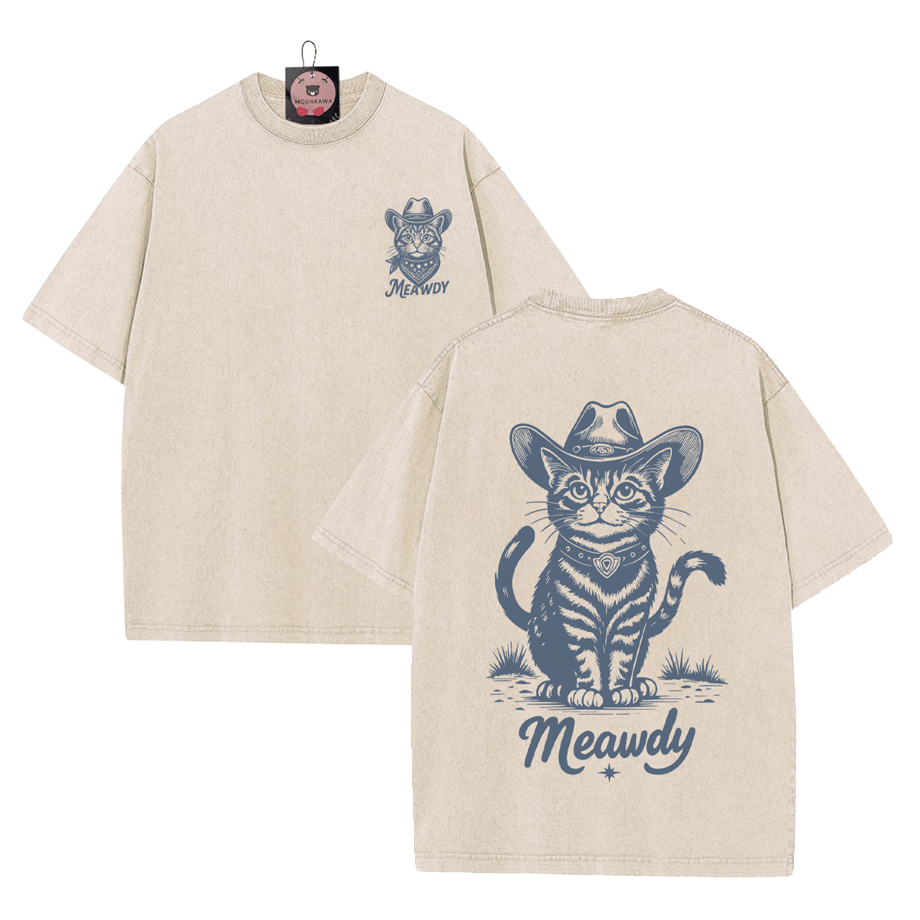 Cowboy Cat Grafik Unisex Vintage Washed T-Shirt - image 1