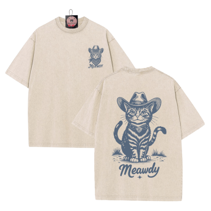 Cowboy Cat Grafik Unisex Vintage Washed T-Shirt - image 1