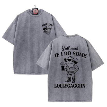 Cowboy-Frosch mit einem Getränk Grafik Unisex Vintage gewaschenes T-Shirt - image 1