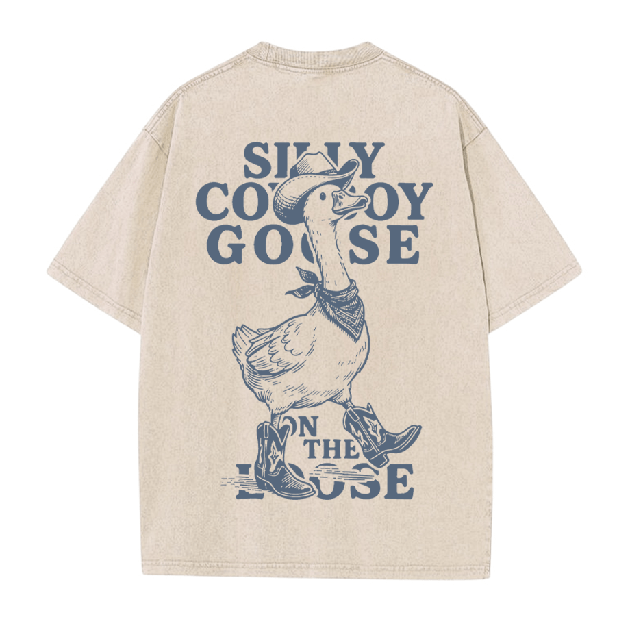 Walking Cowboy Goose Grafik Unisex Vintage gewaschenes T-Shirt - Aprikose - 5XL - image 3
