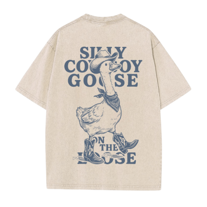Walking Cowboy Goose Grafik Unisex Vintage gewaschenes T-Shirt - Aprikose - 5XL - image 3