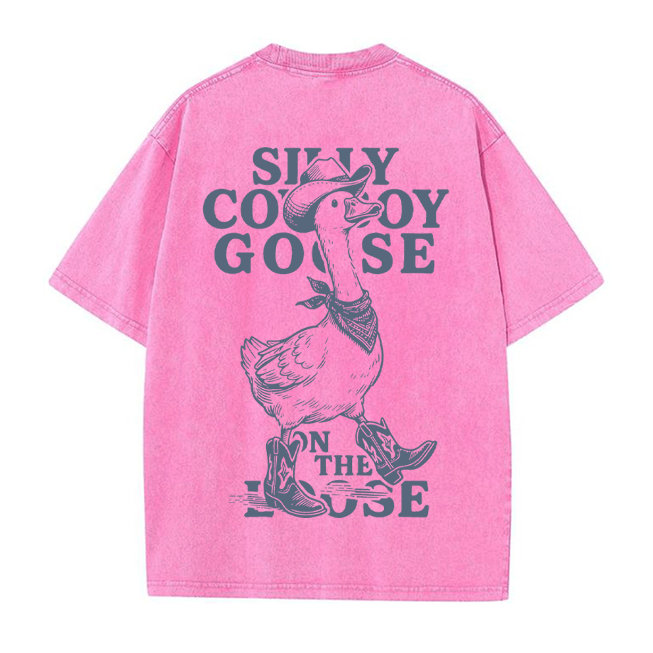 Walking Cowboy Goose Grafik Unisex Vintage gewaschenes T-Shirt - Rosenrot - 5XL - image 2