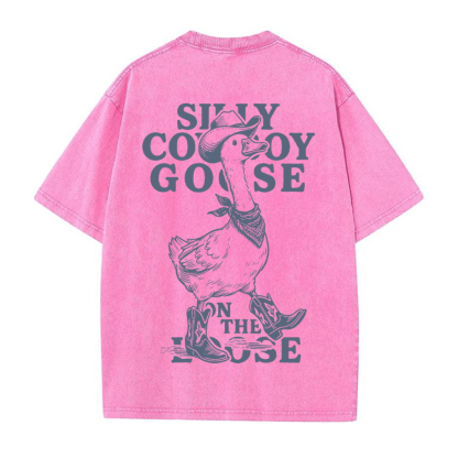 Walking Cowboy Goose Grafik Unisex Vintage gewaschenes T-Shirt - Rosenrot - 5XL - image 2