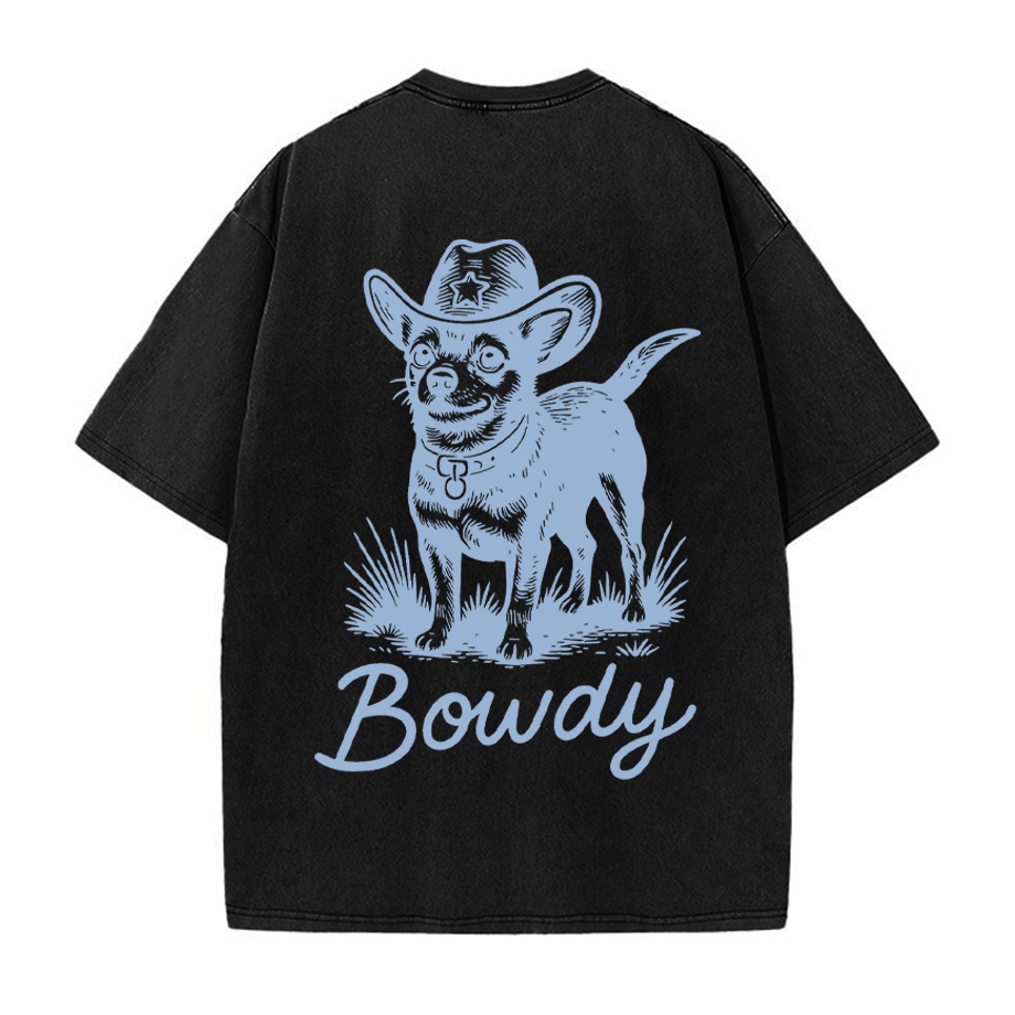 Cowboy-Hund-Grafik Unisex Vintage Washed T-Shirt - Schwarz - 5XL - image 4