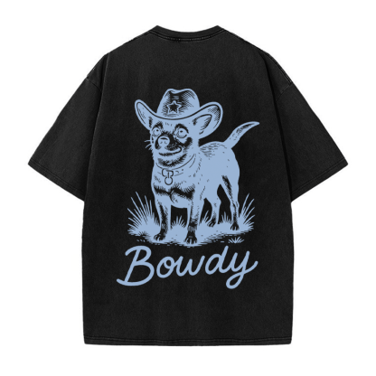 Cowboy-Hund-Grafik Unisex Vintage Washed T-Shirt - Schwarz - 5XL - image 4