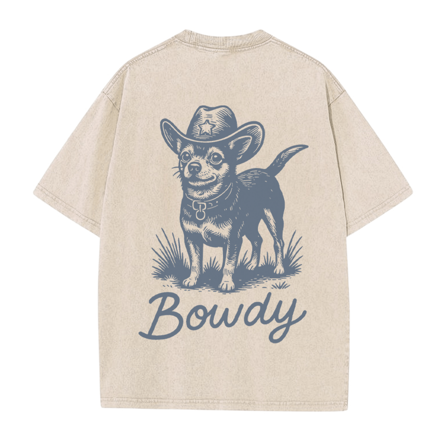 Cowboy-Hund-Grafik Unisex Vintage Washed T-Shirt - Aprikose - 5XL - image 2