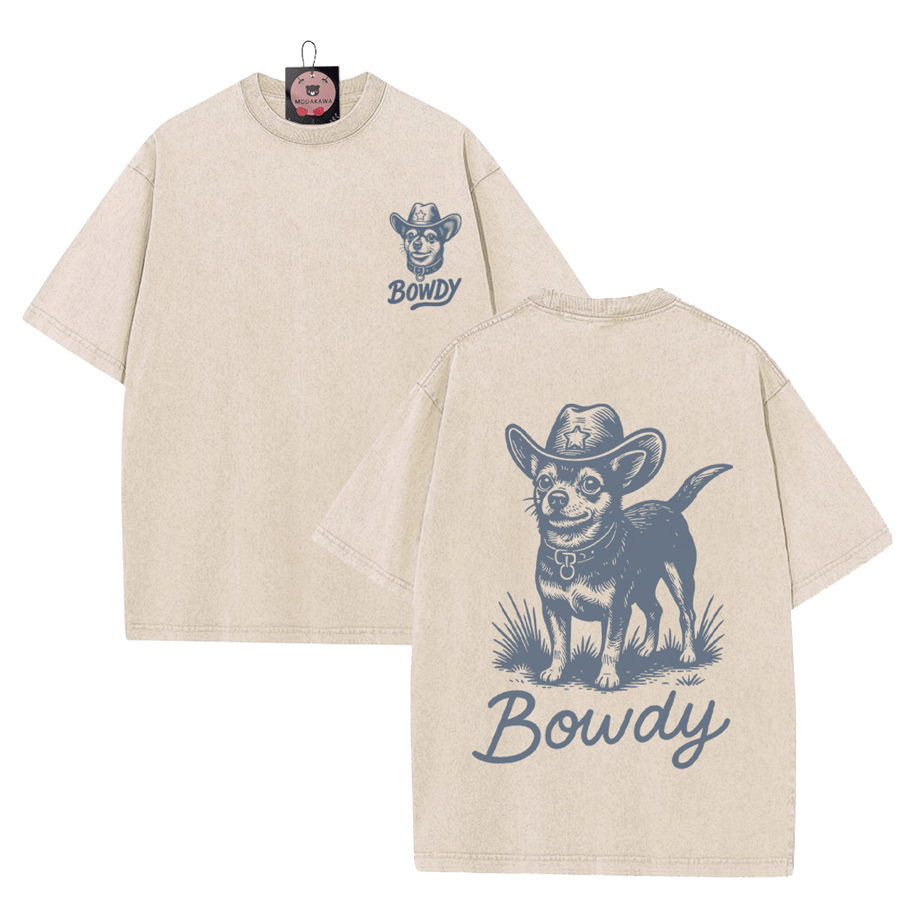 Cowboy-Hund-Grafik Unisex Vintage Washed T-Shirt - image 1