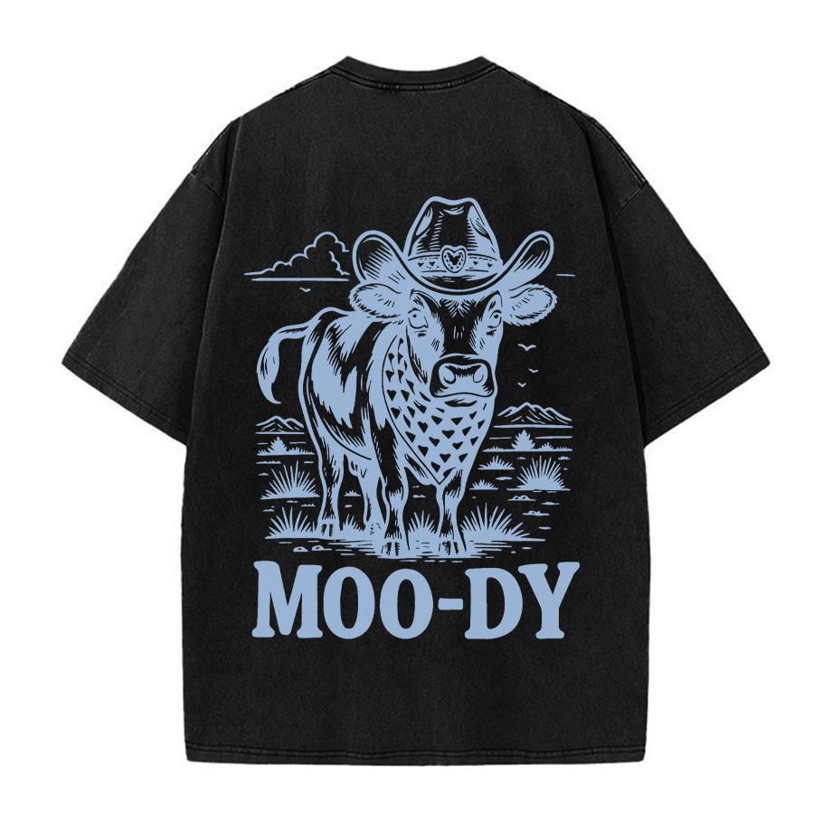 Cowboy Kuh Grafik Unisex Vintage Washed T-Shirt - Schwarz - 5XL - image 4