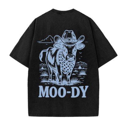 Cowboy Kuh Grafik Unisex Vintage Washed T-Shirt - Schwarz - 5XL - image 4