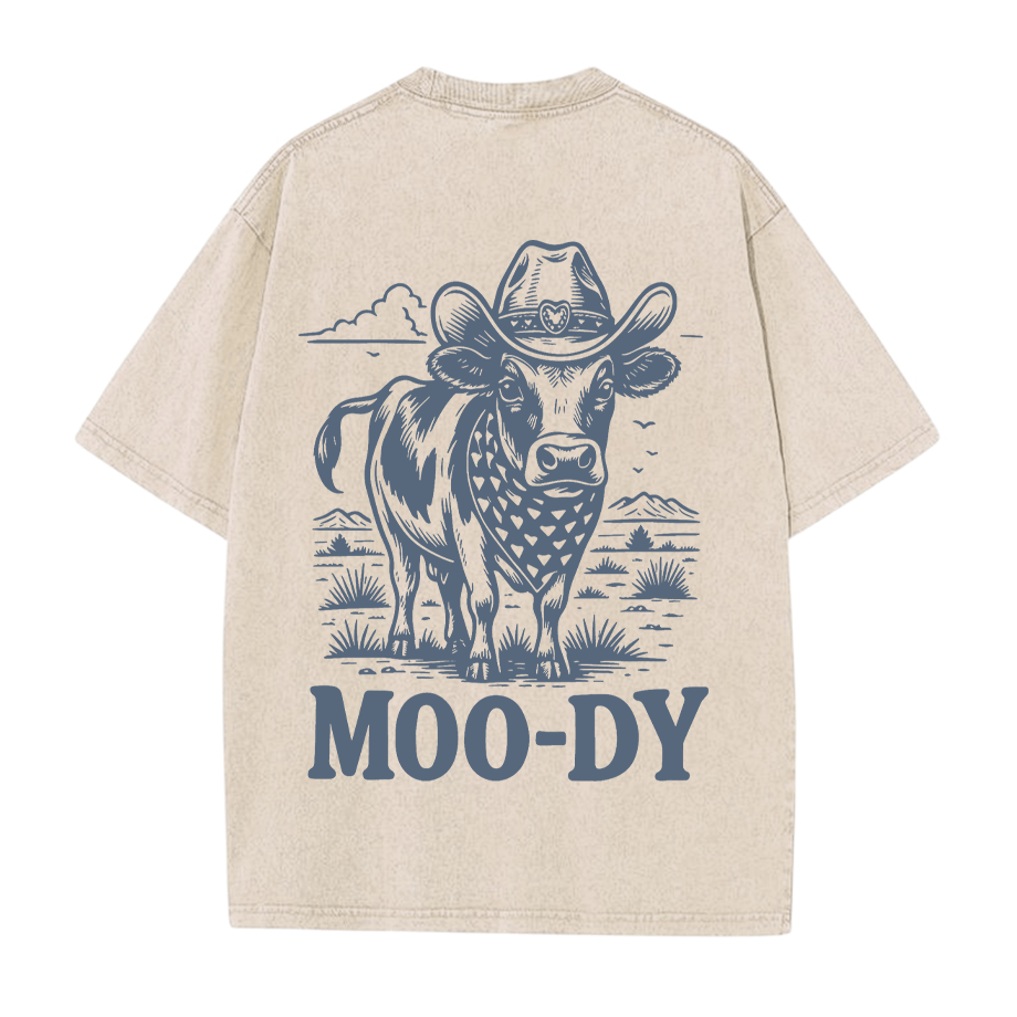 Cowboy Kuh Grafik Unisex Vintage Washed T-Shirt - Aprikose - 5XL - image 2