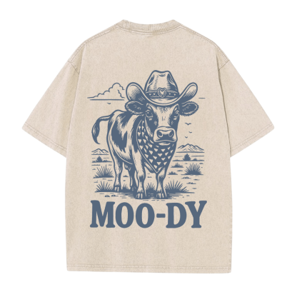 Cowboy Kuh Grafik Unisex Vintage Washed T-Shirt - Aprikose - 5XL - image 2
