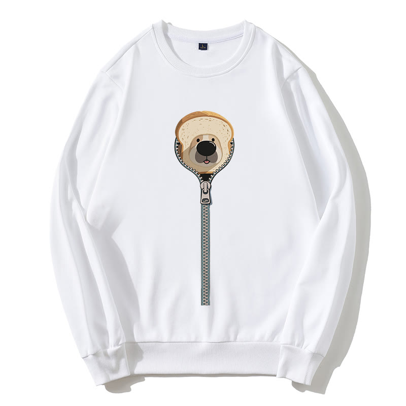 Sweatshirt mit rundem Kragen und Reißverschluss und Brothund-Grafik - Weiß - 5XL - image 2