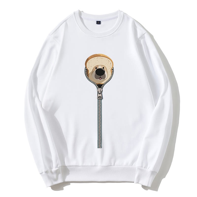 Sweatshirt mit rundem Kragen und Reißverschluss und Brothund-Grafik - Weiß - 5XL - image 2