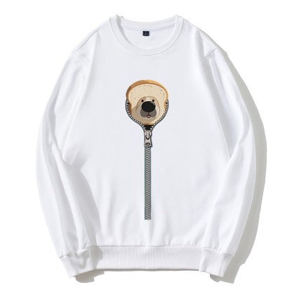 Sweatshirt mit rundem Kragen und Reißverschluss und Brothund-Grafik - Weiß - 5XL - image 2