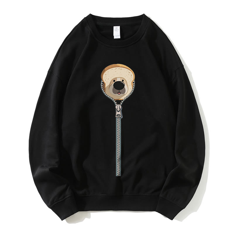 Sweatshirt mit rundem Kragen und Reißverschluss und Brothund-Grafik - Schwarz - 5XL - image 1