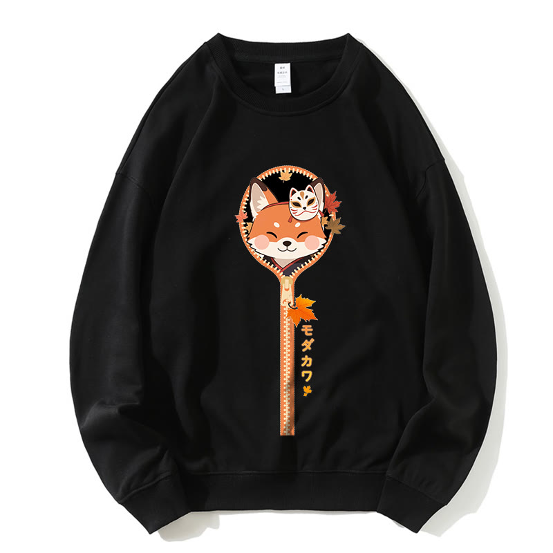 Sweatshirt mit Rundkragen und Reißverschluss und Fuchs-Grafik - Schwarz - 5XL - image 2