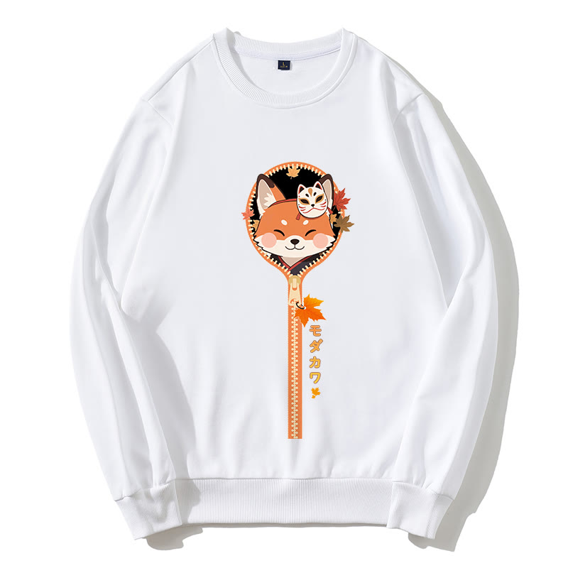 Sweatshirt mit Rundkragen und Reißverschluss und Fuchs-Grafik - Weiß - 5XL - image 1