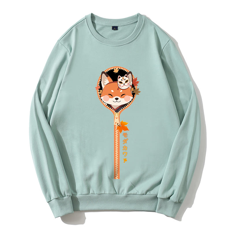 Sweatshirt mit Rundkragen und Reißverschluss und Fuchs-Grafik - Grün - 5XL - image 4